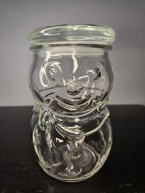 Vintage Libbey Glass 3D  Snowman Jar with Lid 6"
